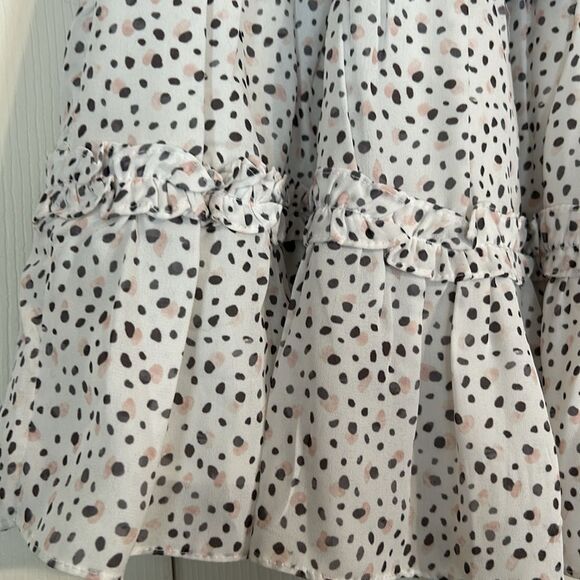 PRINCESS POLLY Size 0 NWT Rasmus Mini Skirt White Gray Peach Ruffle Tiered Linen - Picture 3 of 10